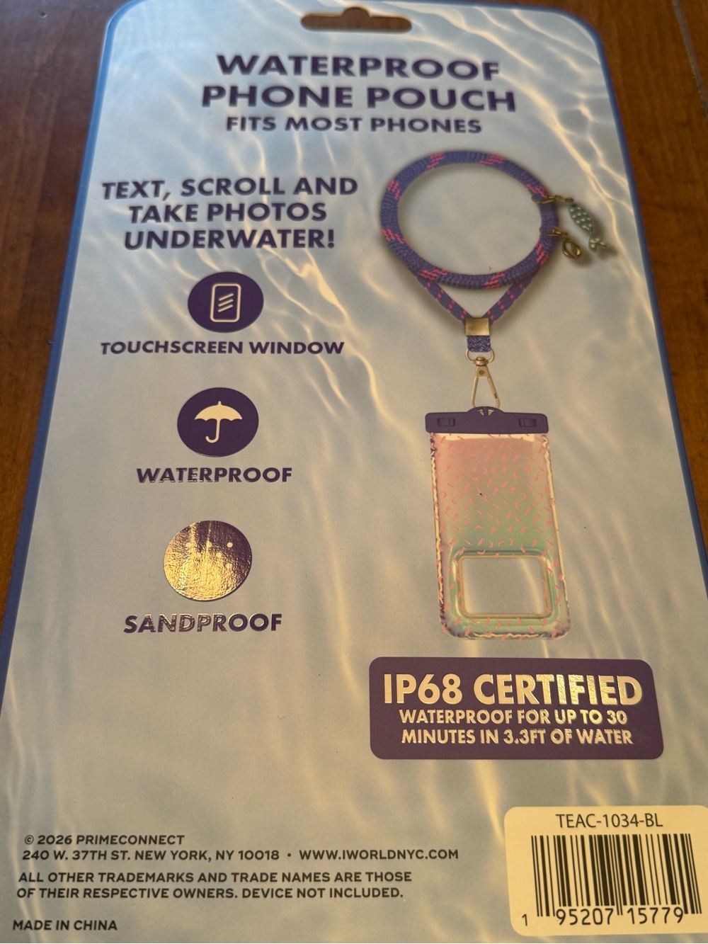 Iridescent Pink Waterproof Phone Pouch with Blue Strap - Picture 7 of 12